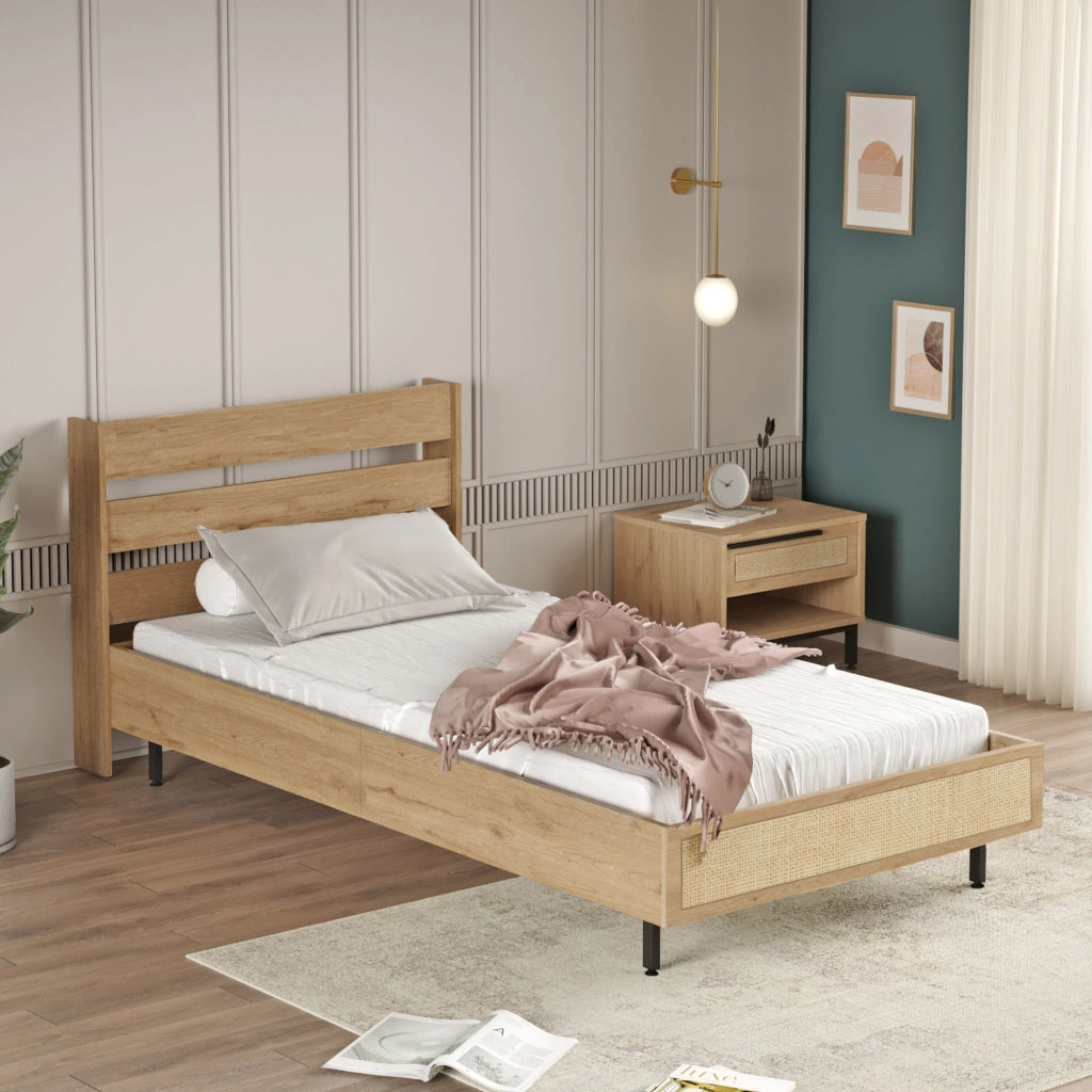 Struttura Letto Singolo Kvænangen 100x200 cm Testiera Alta - Effetto Rovere [en.casa]