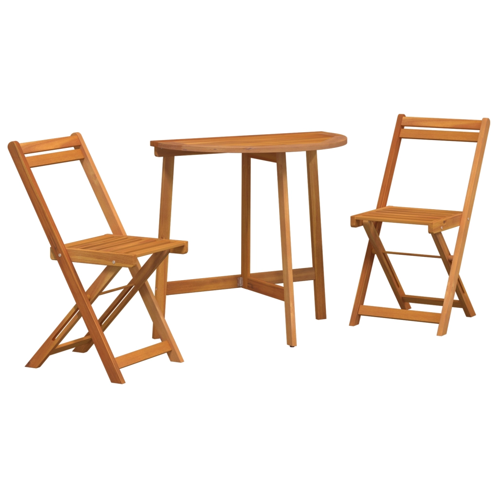 Set Bistro Pieghevole da 3 Pezzi in Legno Massello di Acacia