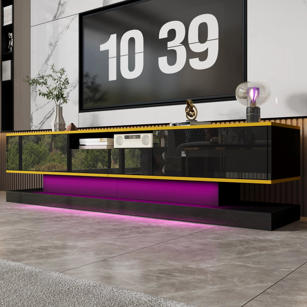 Cassettiera TV nera e oro in truciolare lunghezza 180 cm