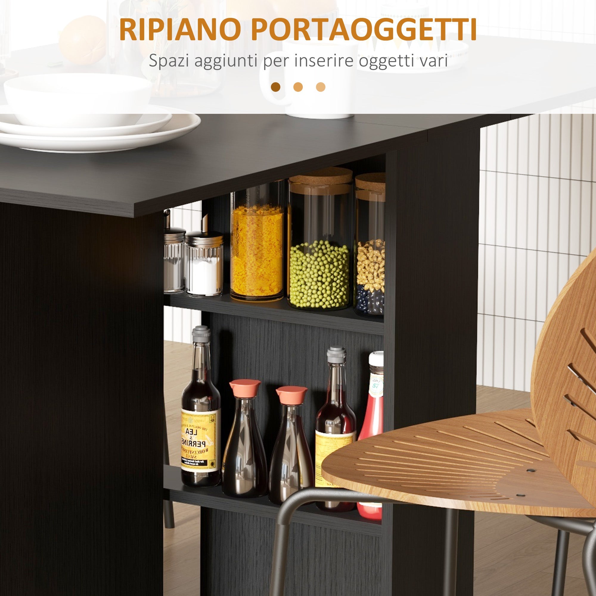 Tavolo Salvaspazio Pieghevole a 2 Ribalte per 6 Persone Nero