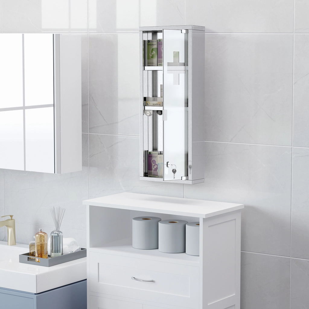Armadietto Farmacia Parete ¨C Xylo ¨C Acciaio Inox con Vetro Temperato, 20x12x58 cm