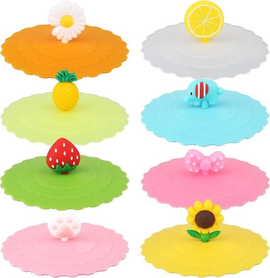 8-set di coperture in silicone per bicchieri - coperture in silicone riciclabili - con tema animale - impermeabili e a gas - 10cm - per bicchieri, tazze, bicchieri da birra - per uso interno ed esterno (8 stili)