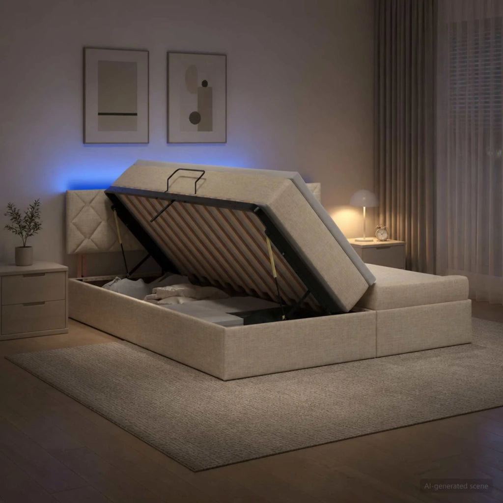 Letto con contenitore LED e materasso Crema 180 x 200 cm 3459364