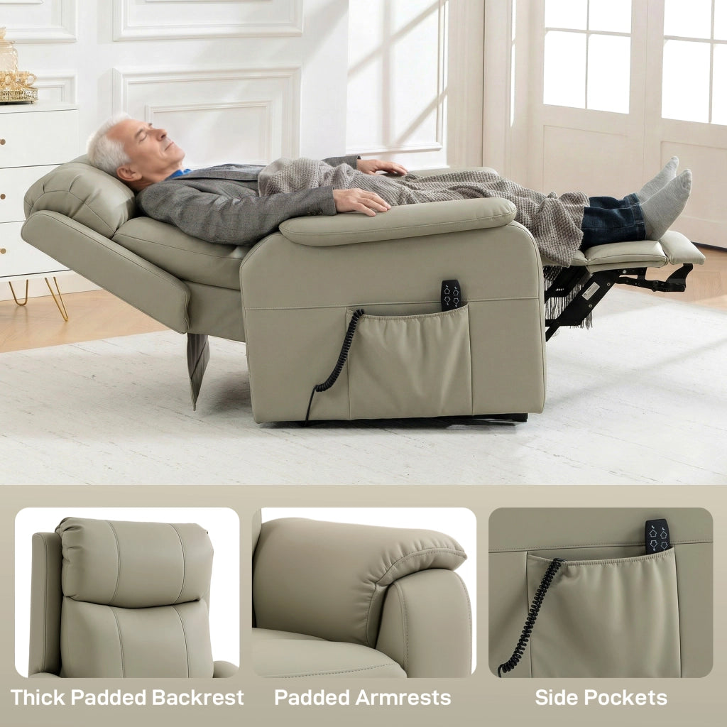 Poltrona Elettrica Alzapersona 87x96x105 cm Reclinabile 170° con 2 Motori Telecomando e Poggiapiedi in Pelle Finta