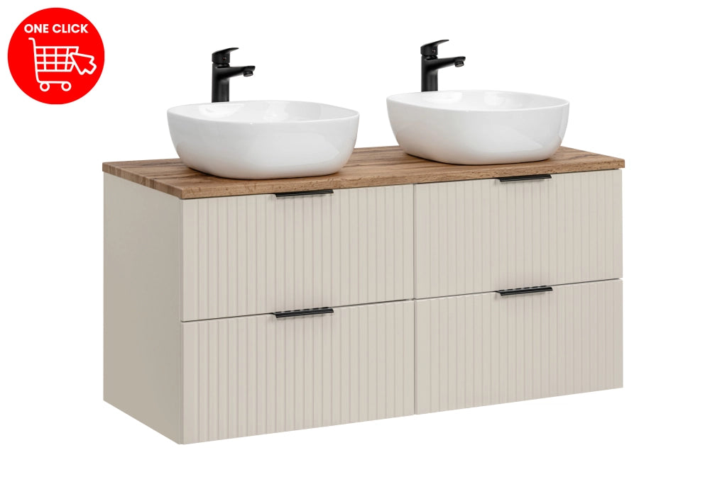 Set mobili bagno 120 cm con piano e 2 lavabi da appoggio Smile Adel Cashmere 120 cm