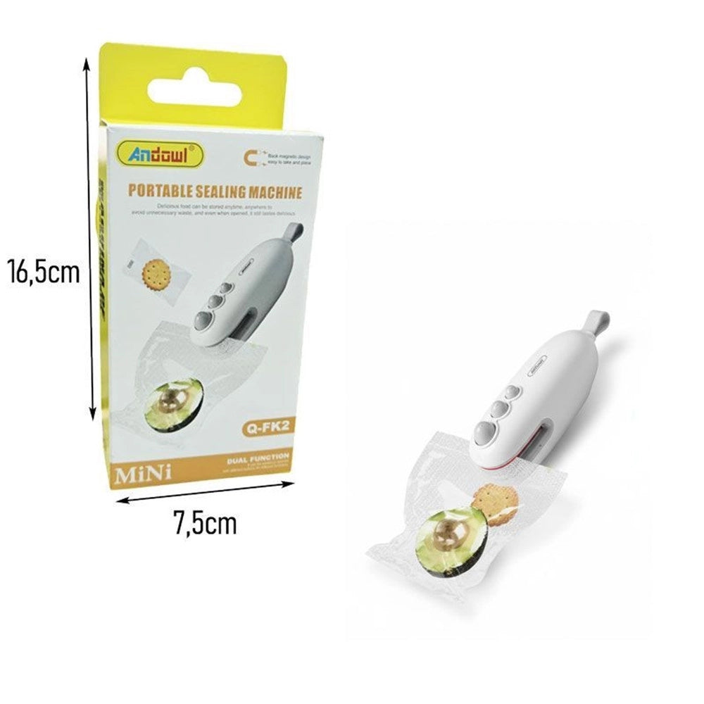 Trade Shop - Mini Macchina Sigillatrice Per Sacchetti Portatile Doppia Funzione Ricaricabile Q-fk2 -