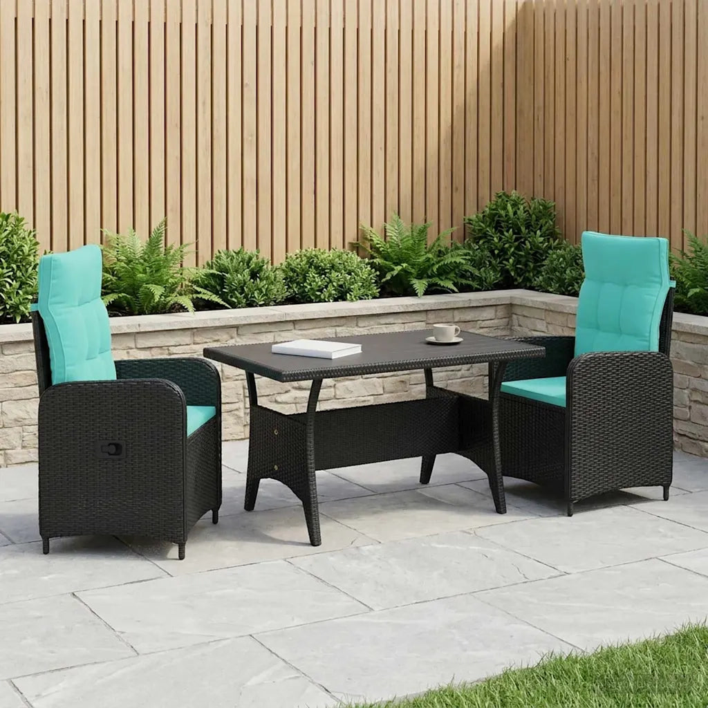 Set da pranzo per esterni 3 pz Nero e Turchese polyrattan 3422260