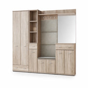 Set Ingresso Scarpiera Appendiabiti Imbottito Mobile Entrata Anta Specchio Vani Guardaroba Ganci Armadio Mobiletto Multifunzione Salvaspazio Corridoio Casa Design Moderno 210 x 32 x 203 Cm Rovere