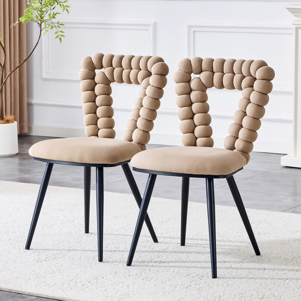 Sedie da Pranzo Set 2 Pezzi ¨C MINIMAL ¨C Velluto Cammello, Gambe in Metallo Nero, Schienale Design