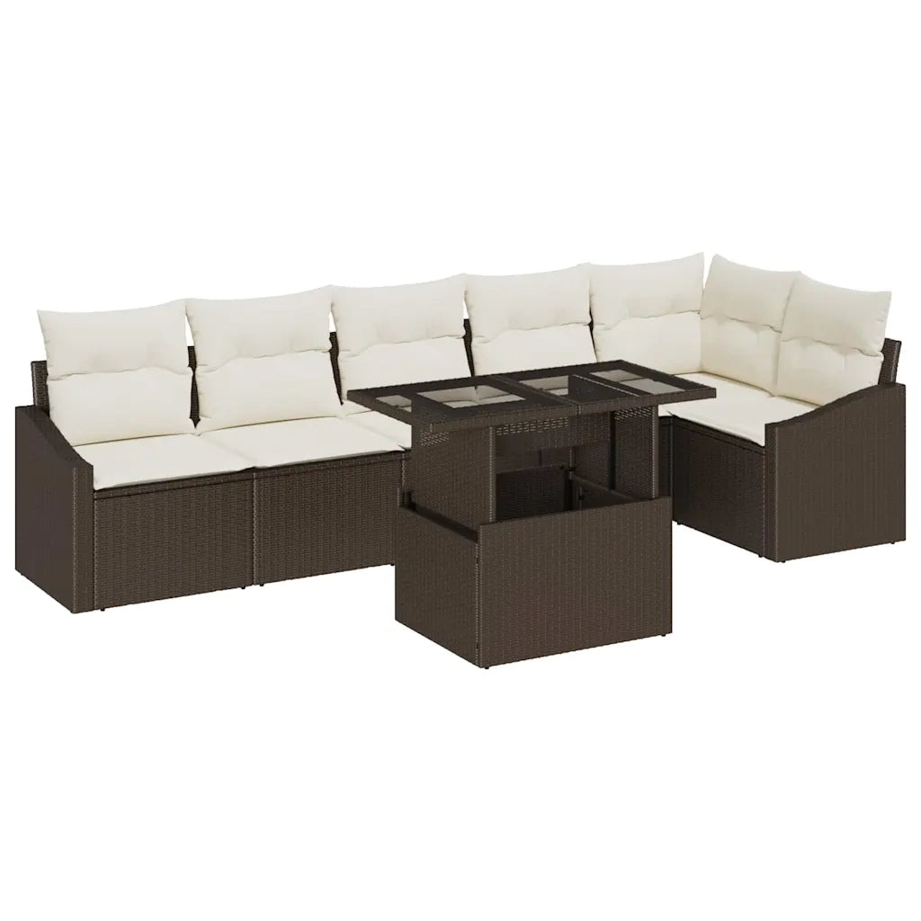 Set Divano da Giardino 7 pcs Marrone e Crema polyrattan 3349014