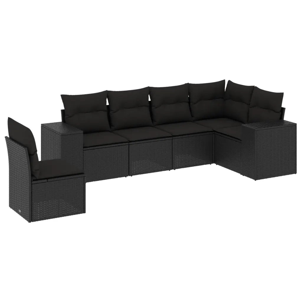 Set Divano da Giardino 6 pz con Cuscini Nero in Polyrattan
