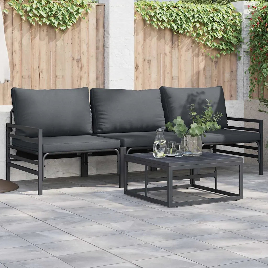 Set Divano da Giardino con cuscino 4 pz | Set Salotto da Giardino Nero Acciaio