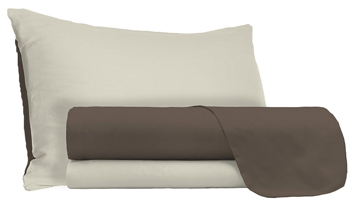 Set Lenzuola Sopra Sotto e Federe Doubleface Marrone/Panna 1 Piazza e Mezzo