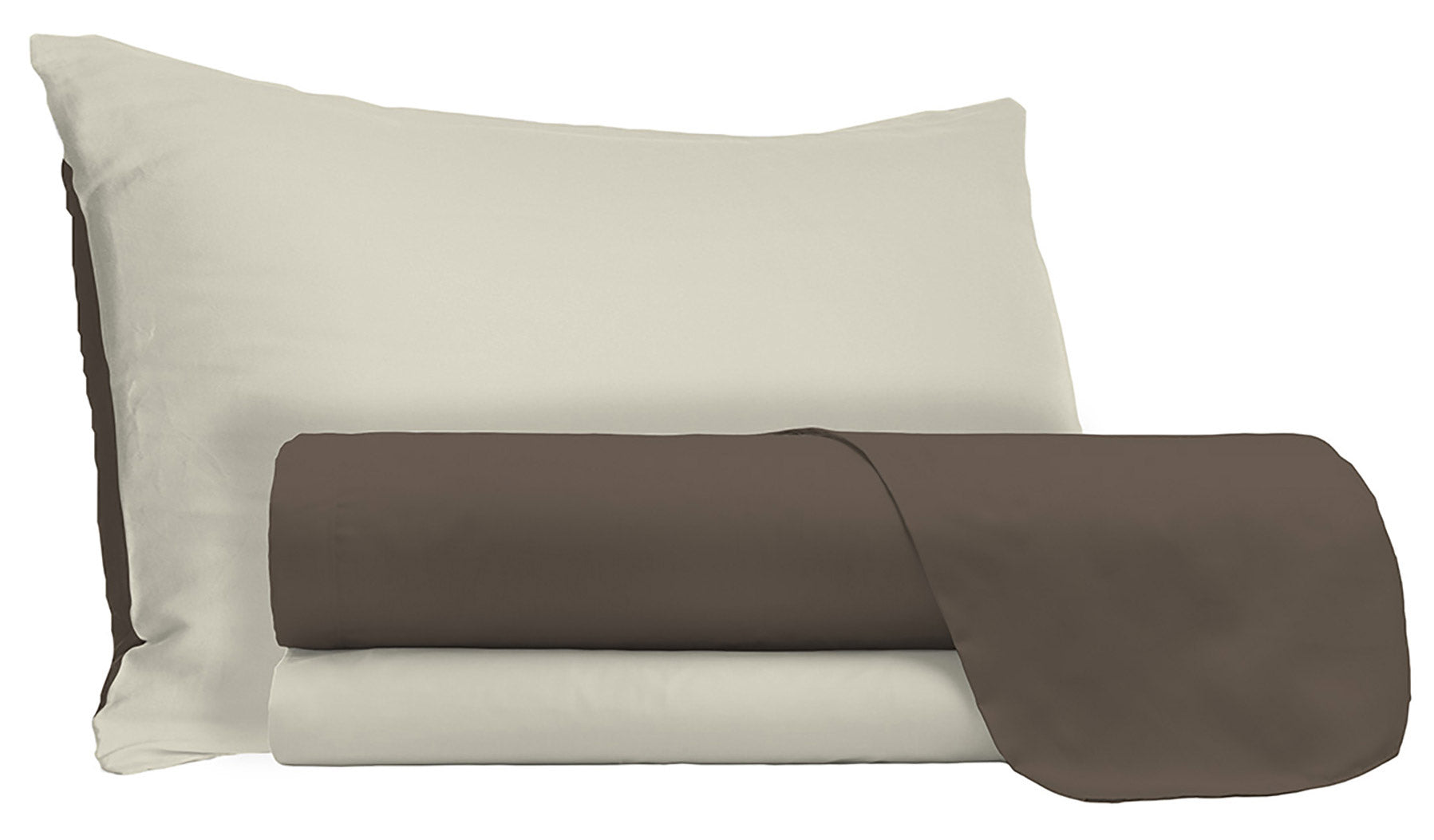 Set Lenzuola Sopra Sotto e Federe Doubleface Marrone/Panna Matrimoniale