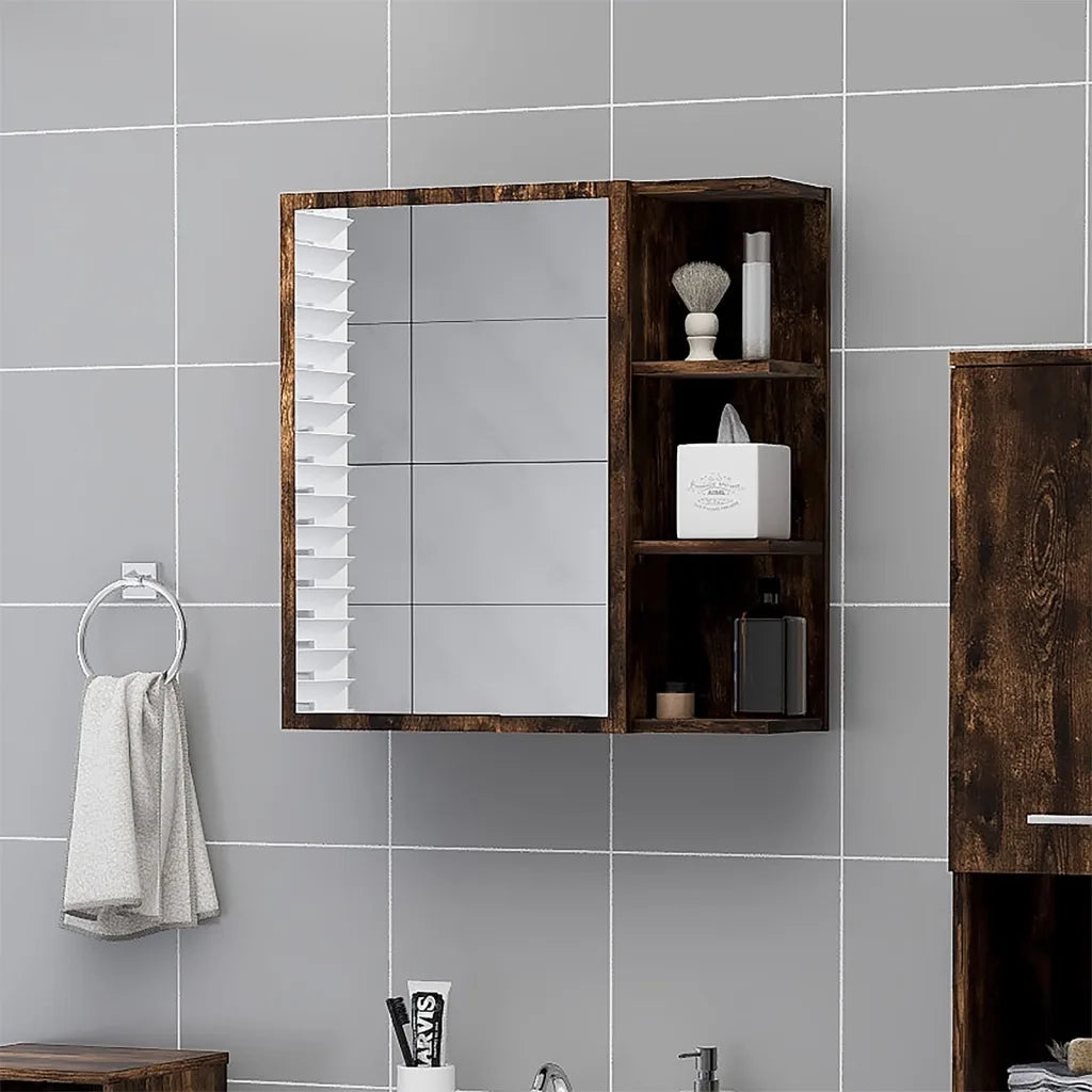 Mobile da Bagno con Specchio-Armadietto a Specchio da Bagno Rovere Fumo 62,5x20,5x64 cm Legno
