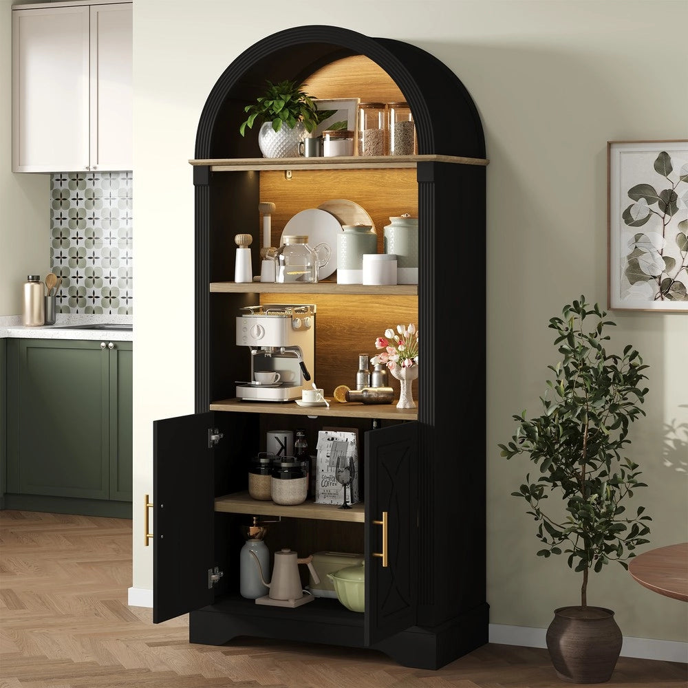Mobile alto con ripiani regolabili e luci LED ¨C Minimal ¨C Nero, salvaspazio, 45x170x35 cm