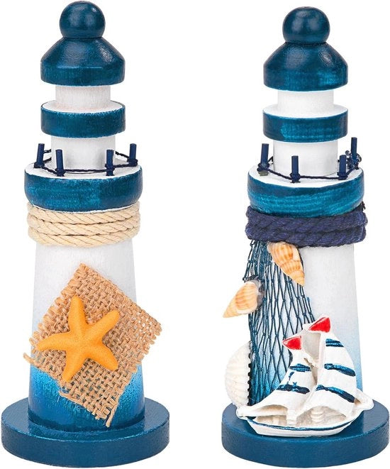 Miniature torre di guardia in legno - decorazione marittima - stile mediterraneo - ornamento per mini torre per salotto - decorazioni per vacanza - 2 pezzi.