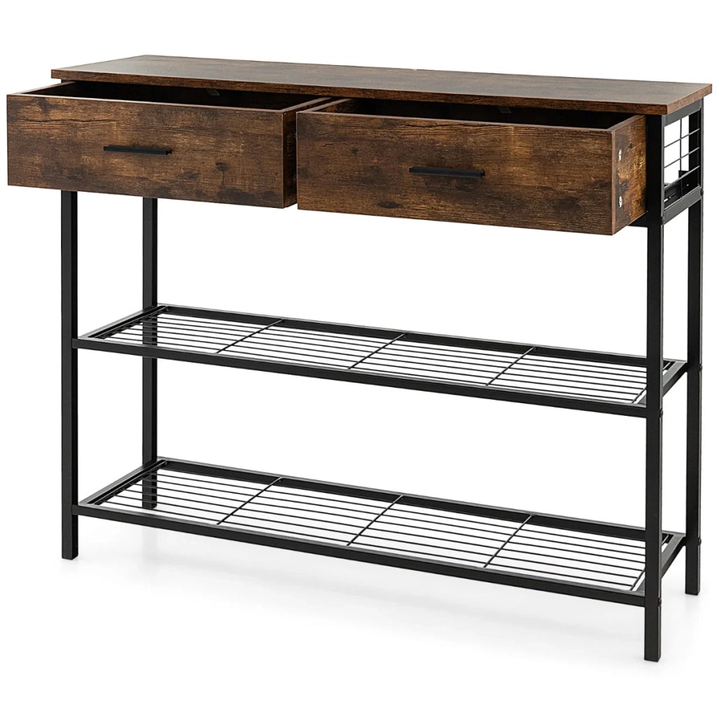 Tavolo consolle 100 x 30 x 81,5 cm con 2 cassetti e 2 ripiani stile industriale metallo marrone 20_0013844
