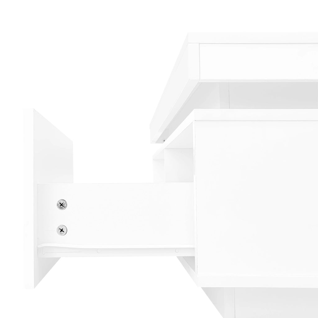 Tavolino da salotto 100x50x40;3 cm; lucido con LED e cassetto; truciolato bianco