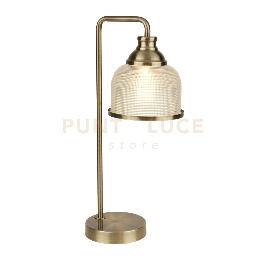 Lampada da tavolo Bistro II - Ottone antico e vetro in stile Holophane