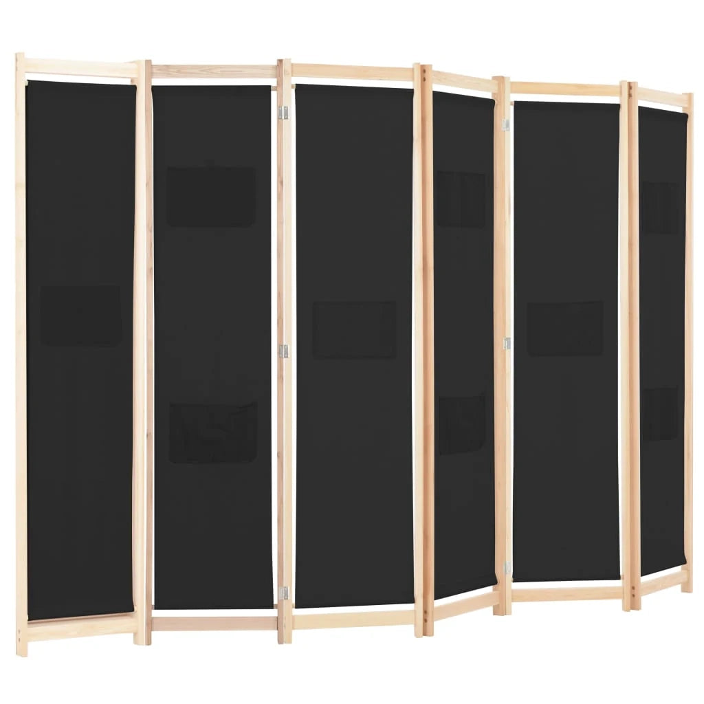 Divisorio divisorio mobile decorativo 6 pannelli nero 240 x 170 x 4 cm tessuto 0802094