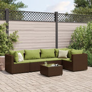 Set Mobili da Giardino 6pz con Cuscini in Polyrattan Marrone