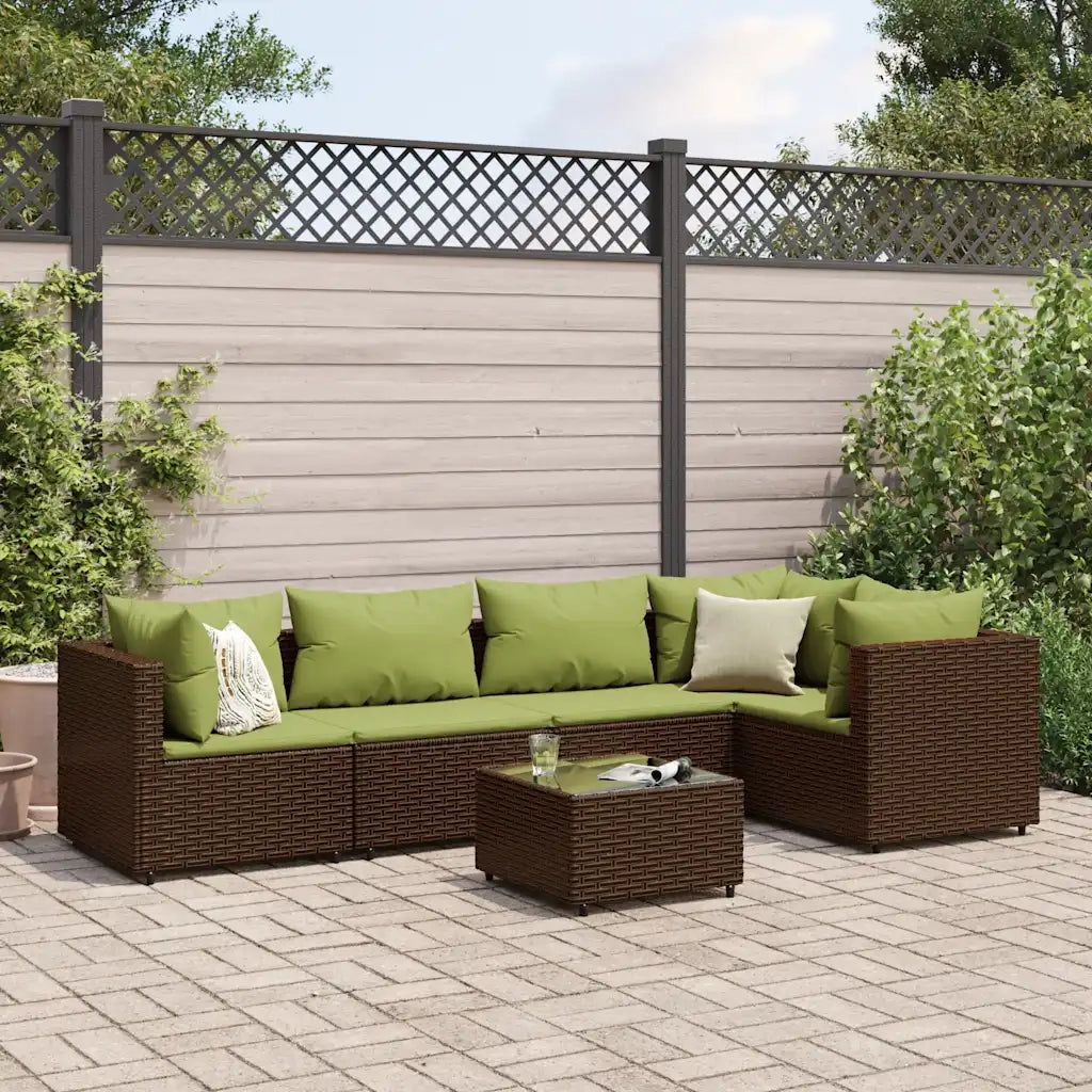 Set Mobili da Giardino 6pz con Cuscini in Polyrattan Marrone