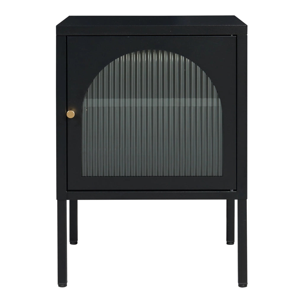 Comodino comodino cassettiera mobile contenitore acciaio vetro rigato 60 x 43 x 40 cm nero opaco 03_0011024