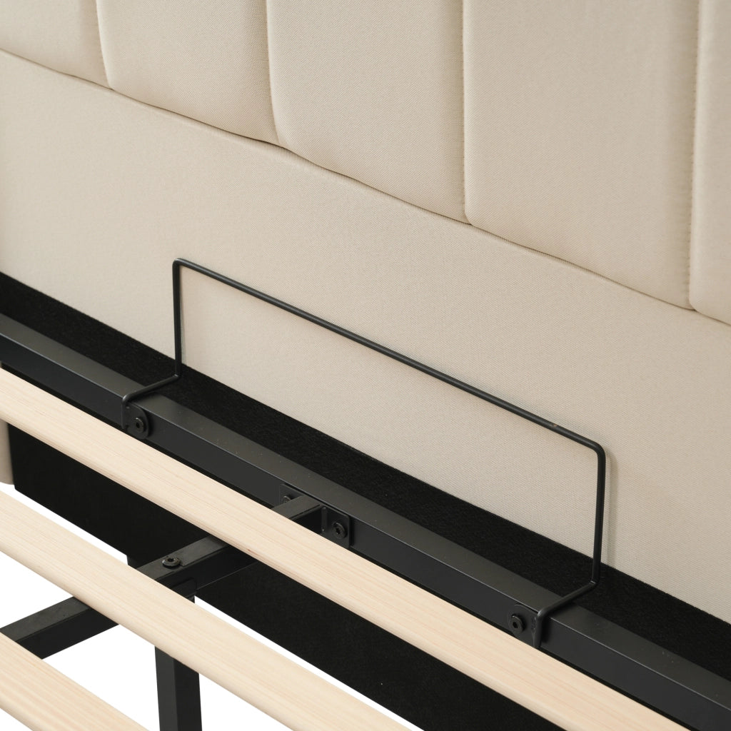 Letto matrimoniale 180x200 cm con contenitore; LED 360掳; USB e Type-C; beige in lino