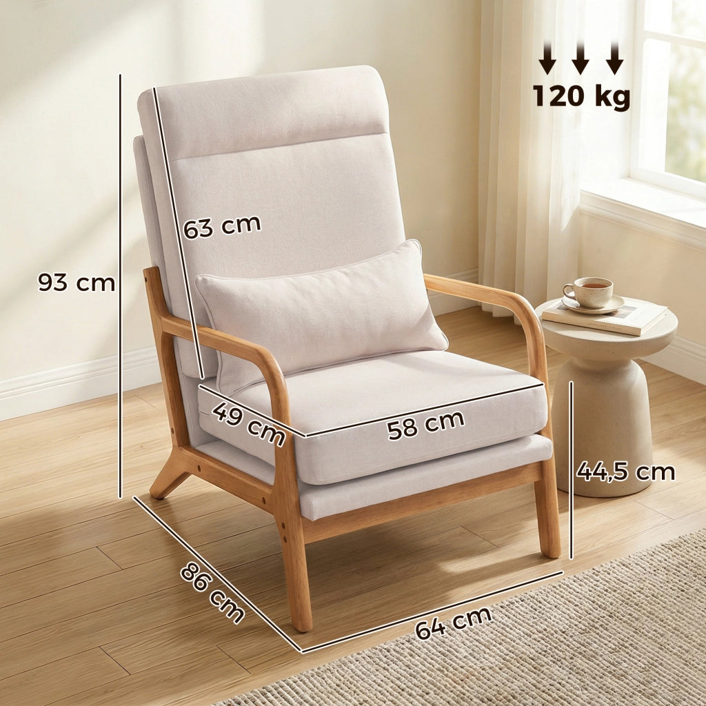 Poltrona imbottita in lino con supporto lombare ¨C zephmum ¨C crema 64x86x93