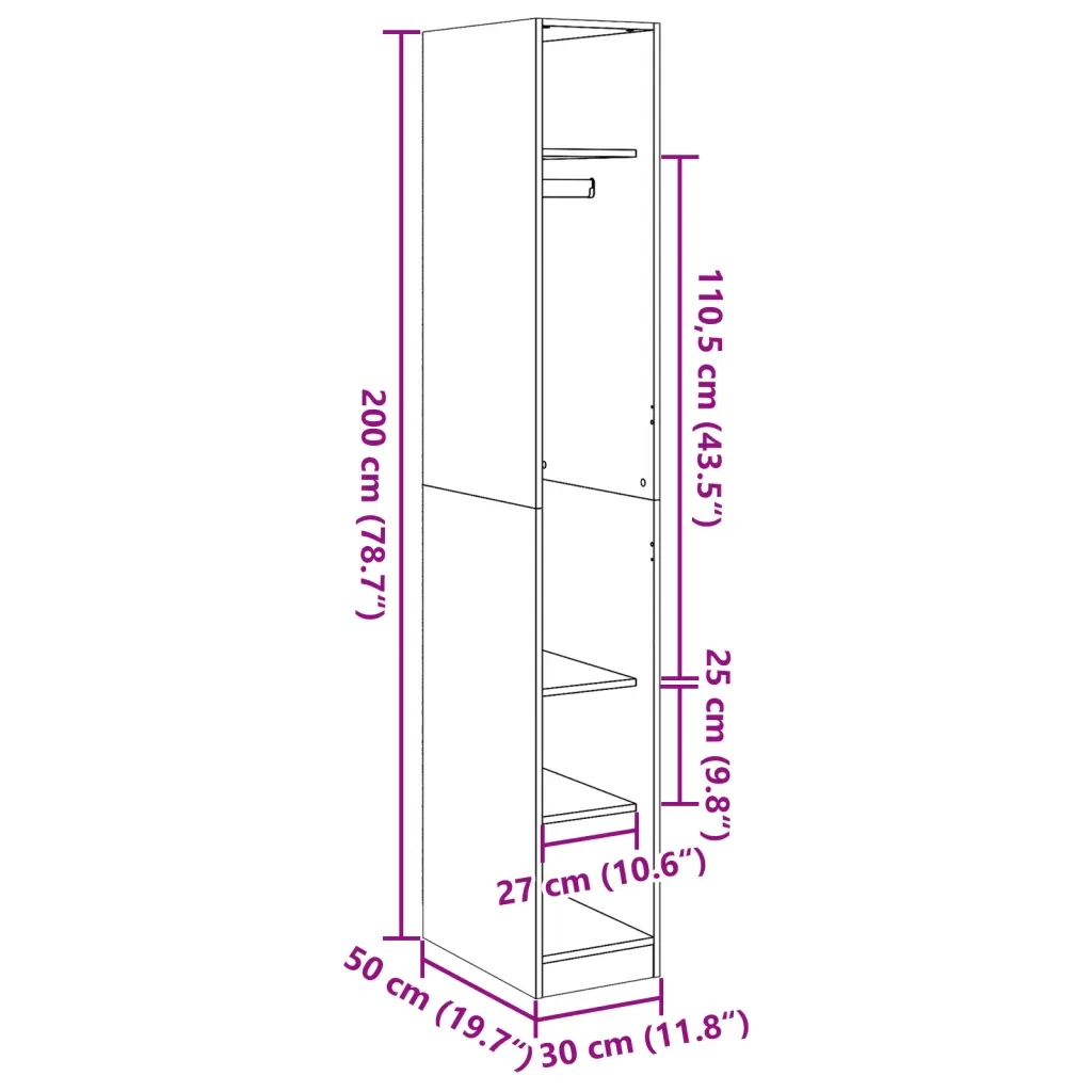 Armadio Legno Antico 30x50x200 cm in Legno Multistrato CFW3157287