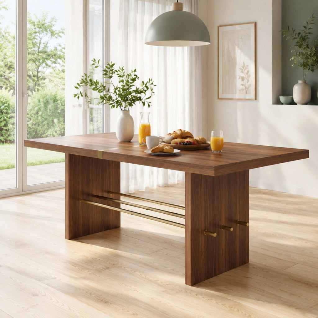 Tavolo da pranzo 180x75 cm in MDF noce e oro