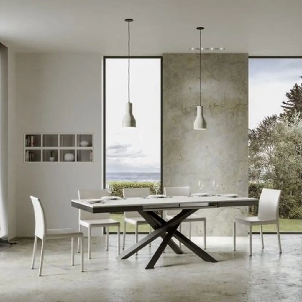Tavolo allungabile 120/224x90 cm Volantis Evolution colore bianco frassino telaio e gambe antracite