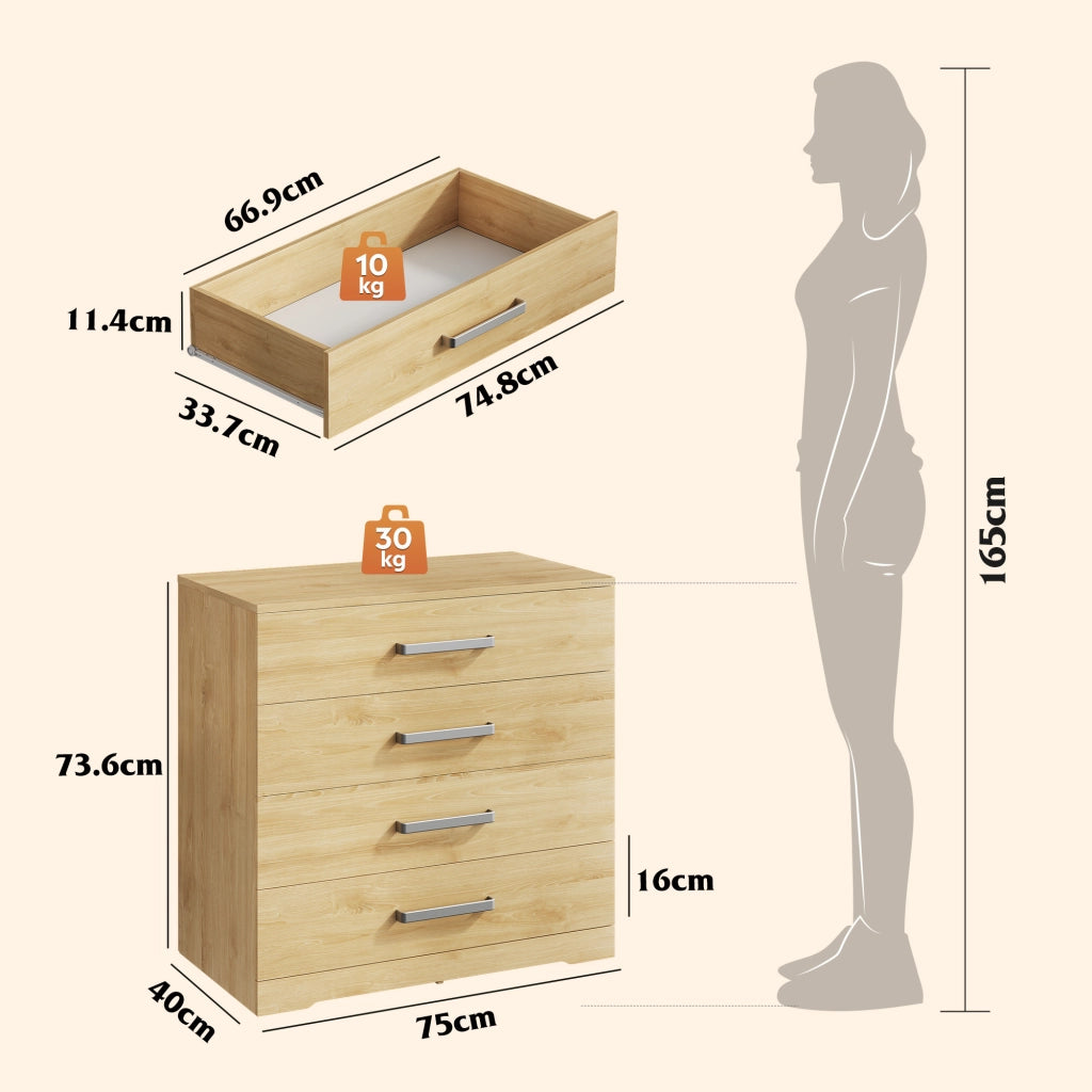 Cassettiera 4 Cassetti ¨C Minimal ¨C Legno Rovere 60x40x