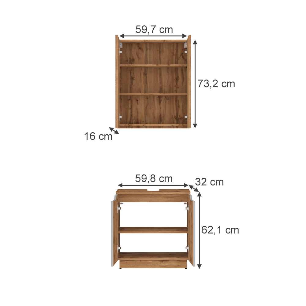 Vicco Set di mobili da bagno Rovere/grigio a righe 2 parti