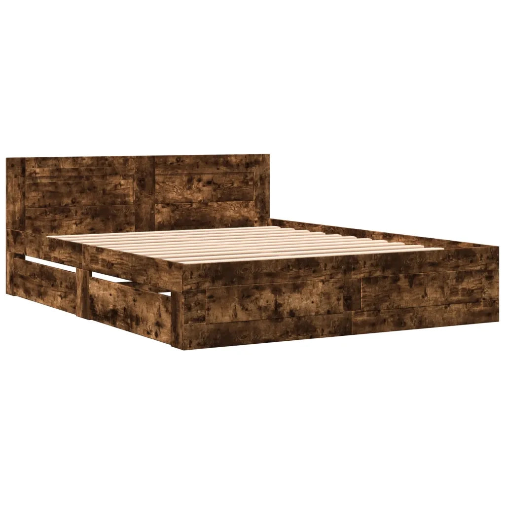 Letto matrimoniale | Letto per adulti | Giroletto con Testiera Rovere Fumo 160x200 cm Legno Multistrato