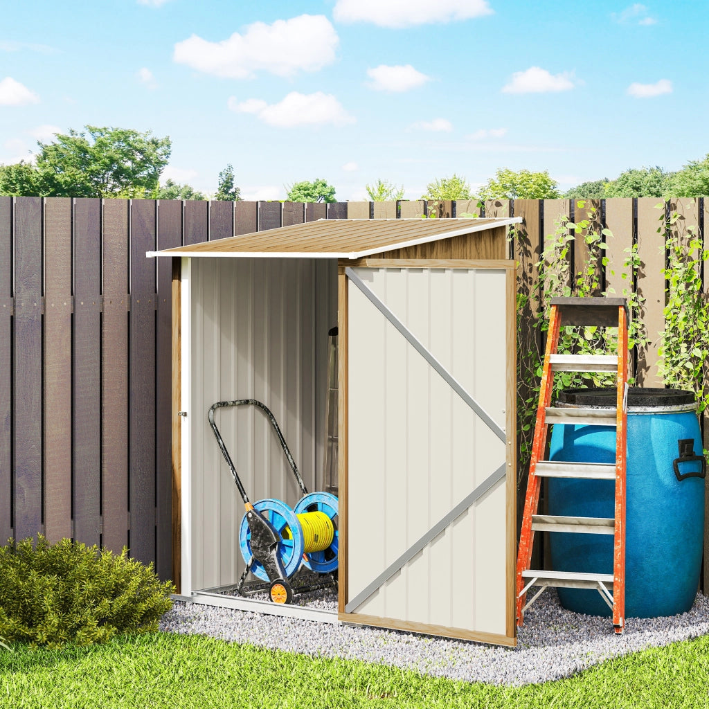Casetta Box da Giardino Porta Attrezzi 100x104x160 cm con Porta a Battente in Acciaio Galvanizzato Marrone Chiaro