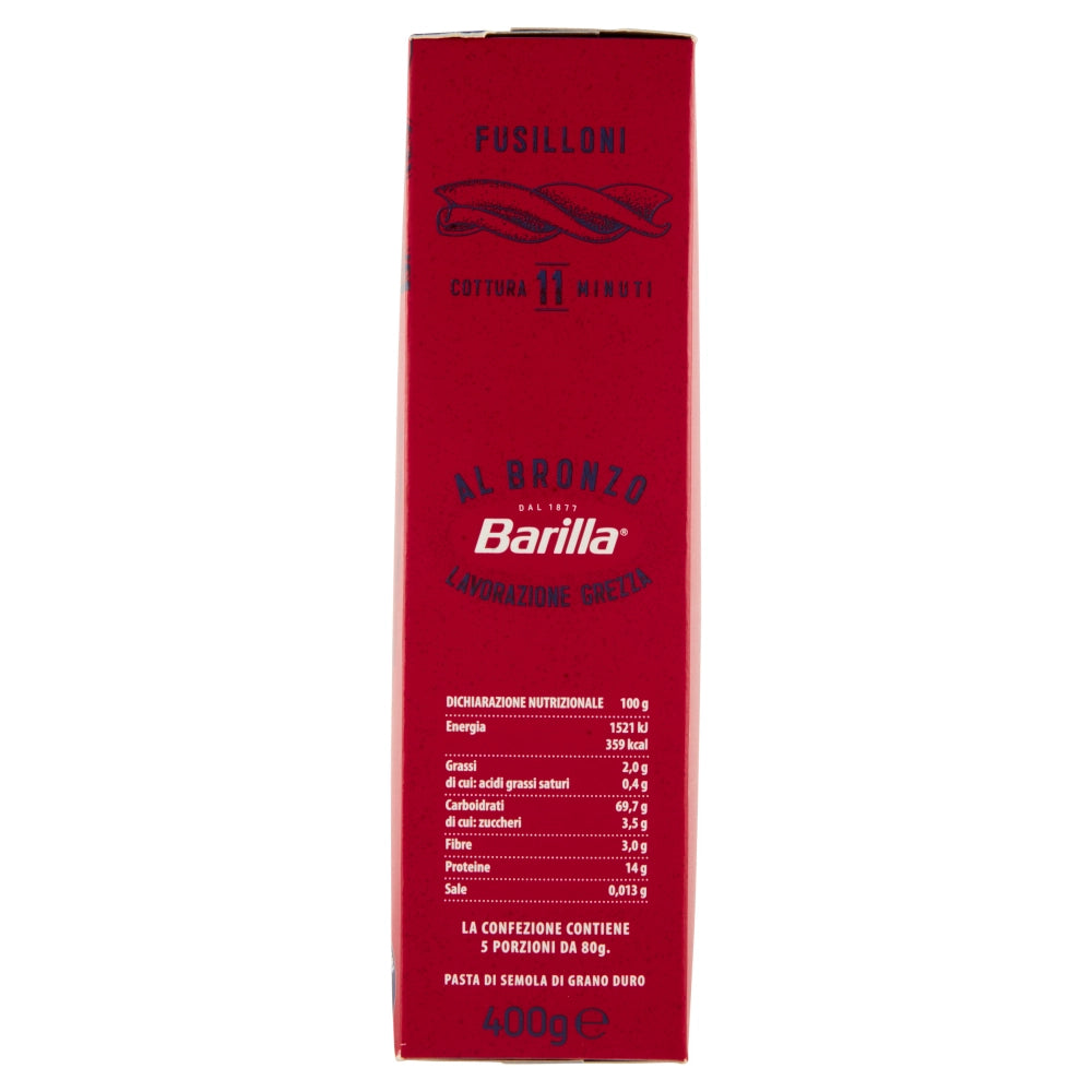Barilla fusilloni pasta trafilata al bronzo confezione da 400 grammi