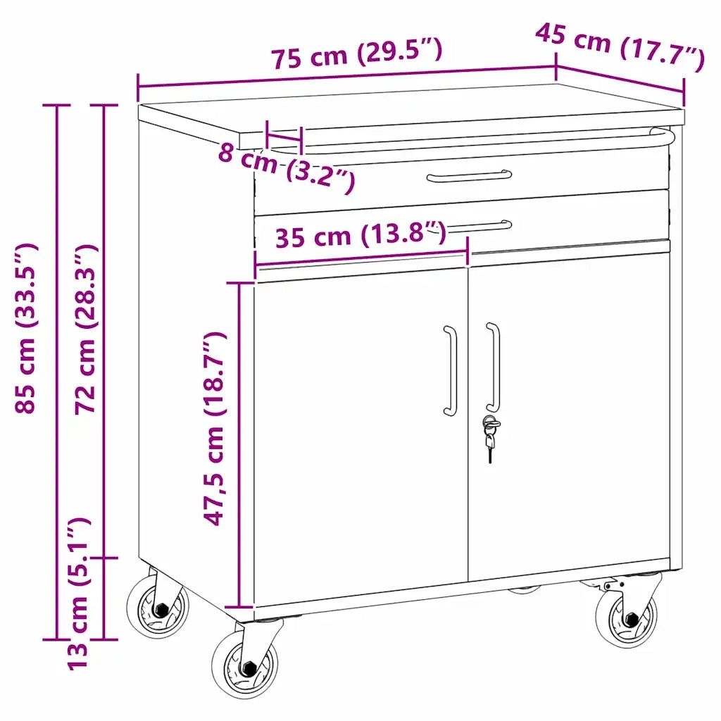 Banco da lavoro con cassetto Rosso e Grigio 75 x 45 x 85 cm CFW9756888