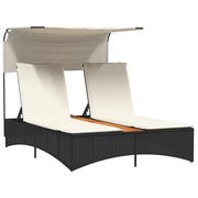 Lettino Prendisole | Sdraio da giardino | Lettino da sole Doppio Baldacchino e Cuscini Nero Polyrattan