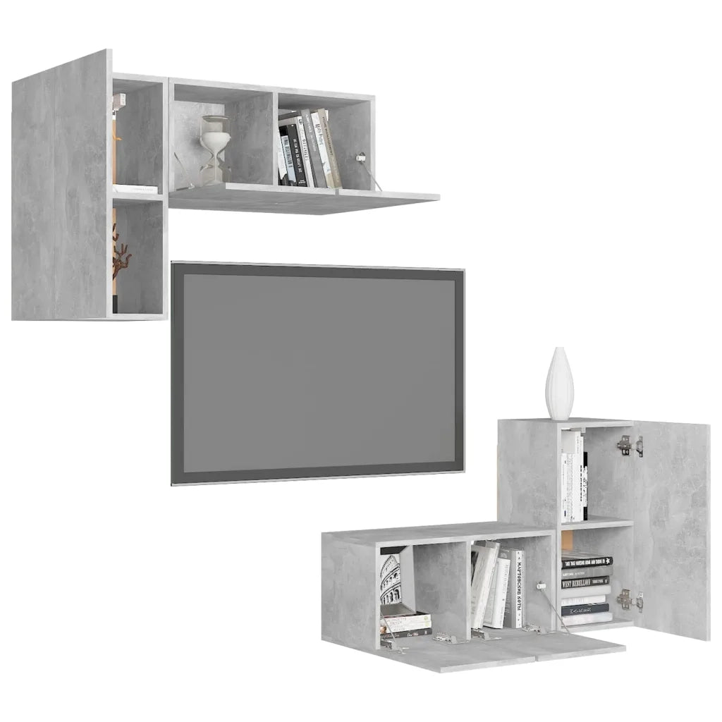 Set di Mobili Porta TV 4 pz Grigio Cemento in Legno Multistrato 3079108