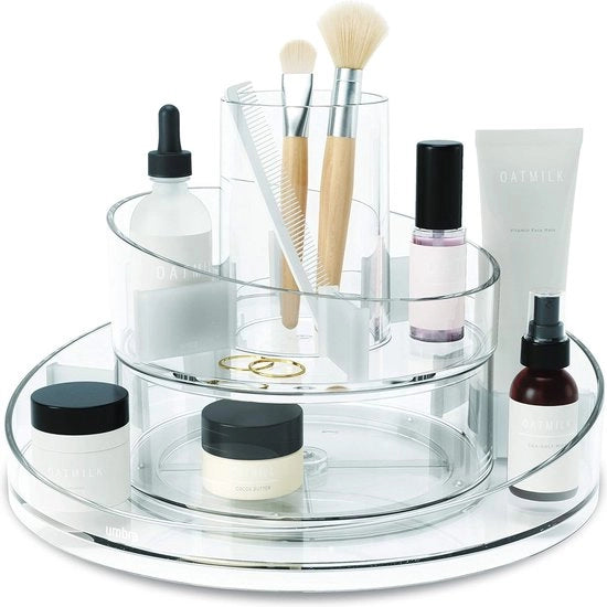Organizzatore di cosmetici e trucco con alloggiamento integrato, 2 gusci e rotazione a 360 gradi, trasparente, misura unica