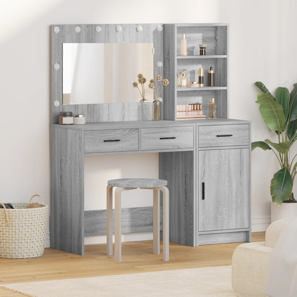 Set da Toeletta in 2 Pezzi con LED Grigio in Legno Ingegnerizzato