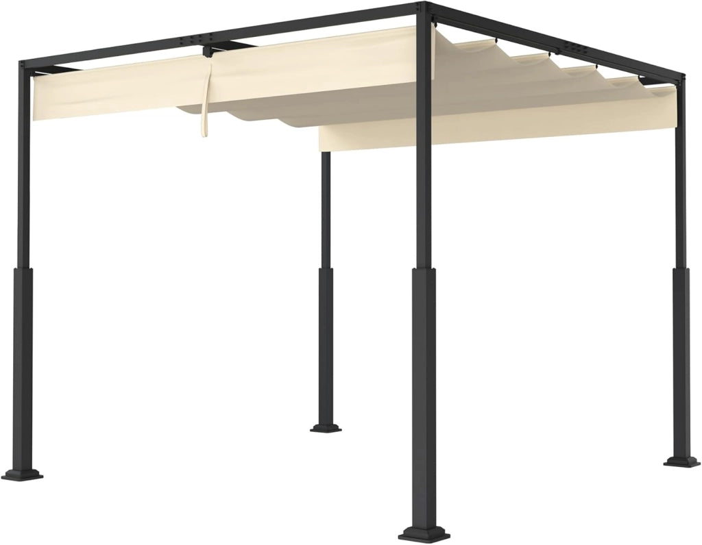 Pergola 3x3m, baldacchino impermeabile, stabile invernale, gazebo con ombreggiatura regolabile, protezione solare per giardino, terrazza e balcone, beige