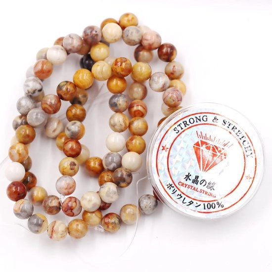 Kralen con corda per la creazione di accessori per l'autoaiuto Pietre energetiche bracciale curativo 10 mm = 76 pezzi e 1 rotolo di corda Agata Crazy 10 mm