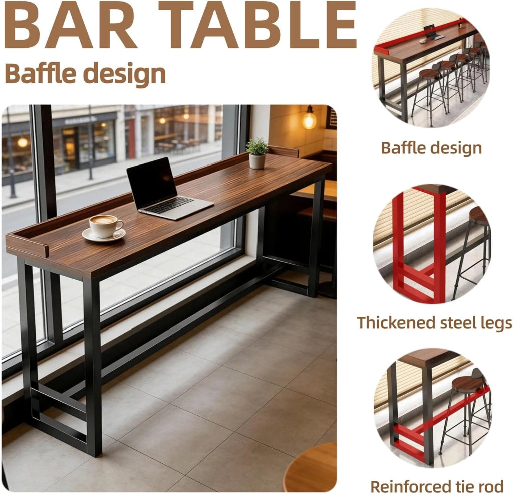 Tavolo Alto da Bar Tavolo Cucina Tavolino Alto e Stretto da Balcone Salvaspazio con Telaio in Metallo per Soggiorno e Sala Da Pranzo Bar Ristorante(Walnut(single),39.4x15.8x41in)
