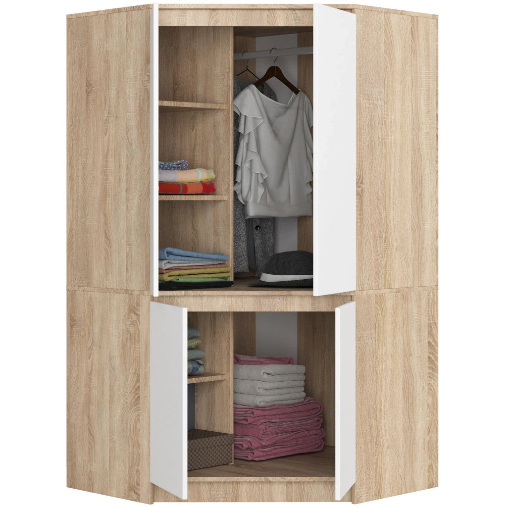 Armadio ad angolo AKORD S100 Sonoma Quercia 100 cm 4 ante inserto frontale Bianco 100x50x180 cm