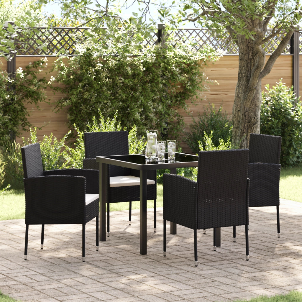 Set da Pranzo per Giardino da 5 Pezzi con Cuscini in Rattan Nero