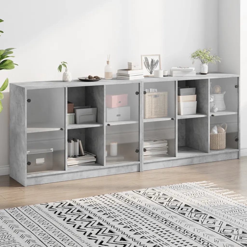 Libreria con Ante Grigio Cemento 204x37x75 cm Legno Multistrato 3206534