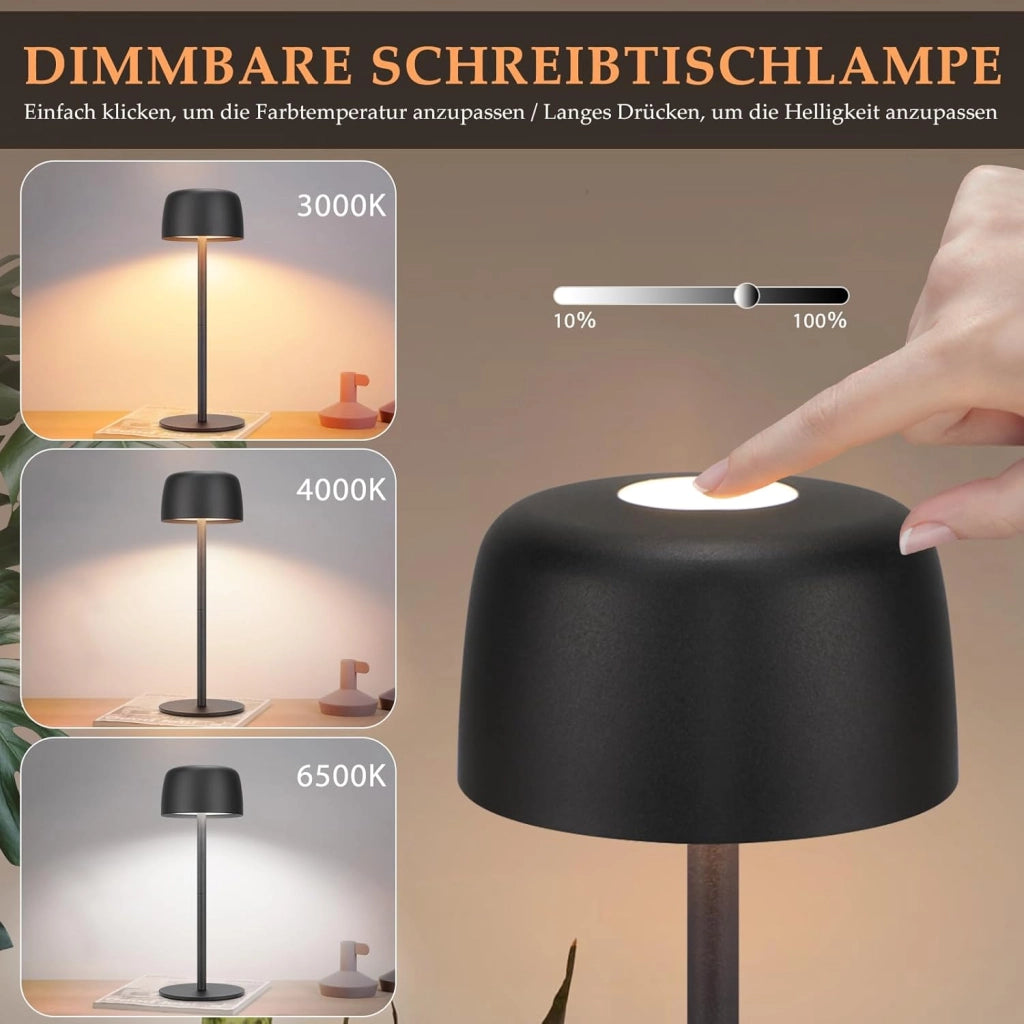 ZMH Lampada da tavolo LED set 2 pezzi nera wireless dimmerabile 3 temperature per camera letto soggiorno